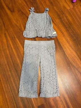 Girls Gray Eyelet Two-Piece Top & Bottom Set